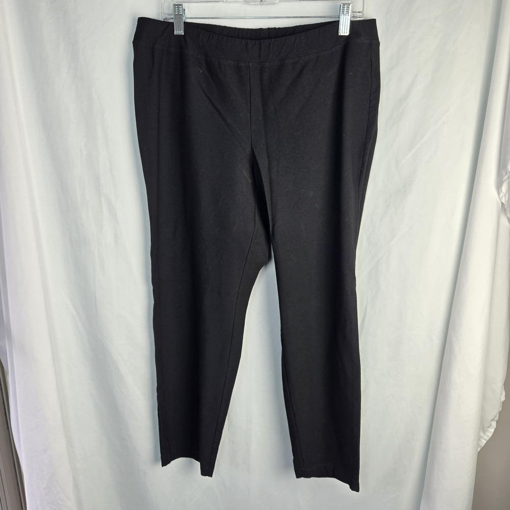 Eileen Fisher Washable Crepe Stretch Pull On Pants Womens XL Black Straight Leg